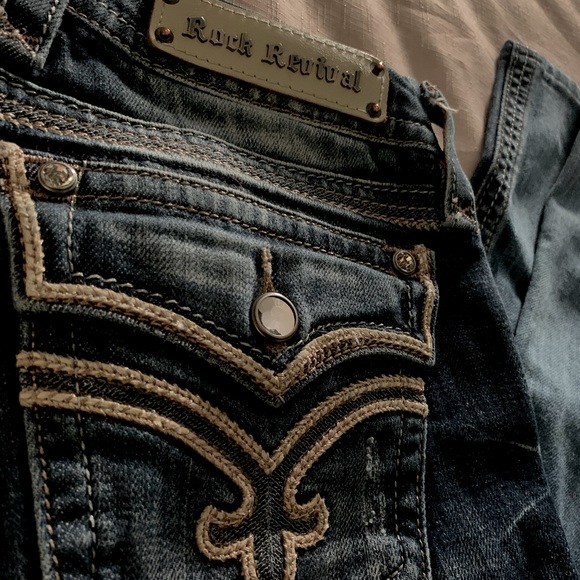 Dark Wash Authentic Rock Revival Jeans - Picture 2 of 6